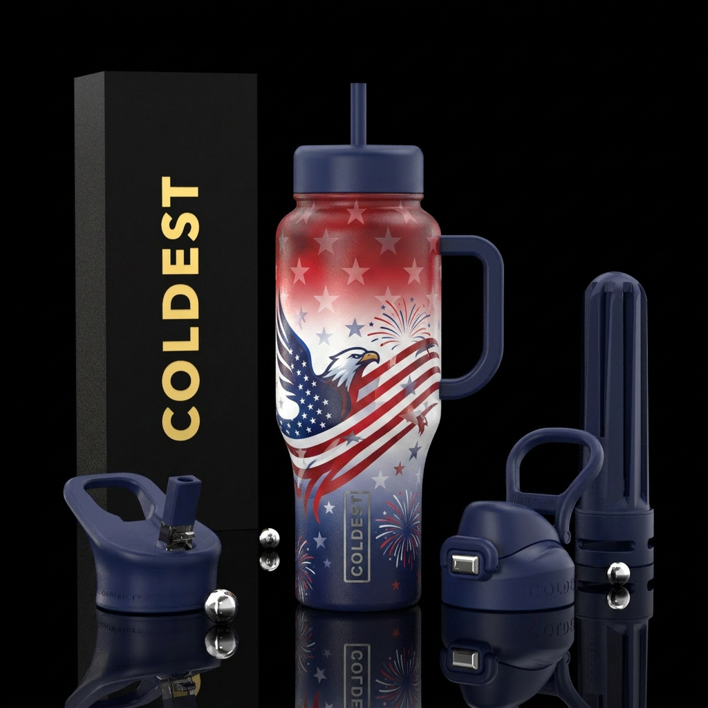 luxurious patriotic red, white and blue colors, di... water bottle design