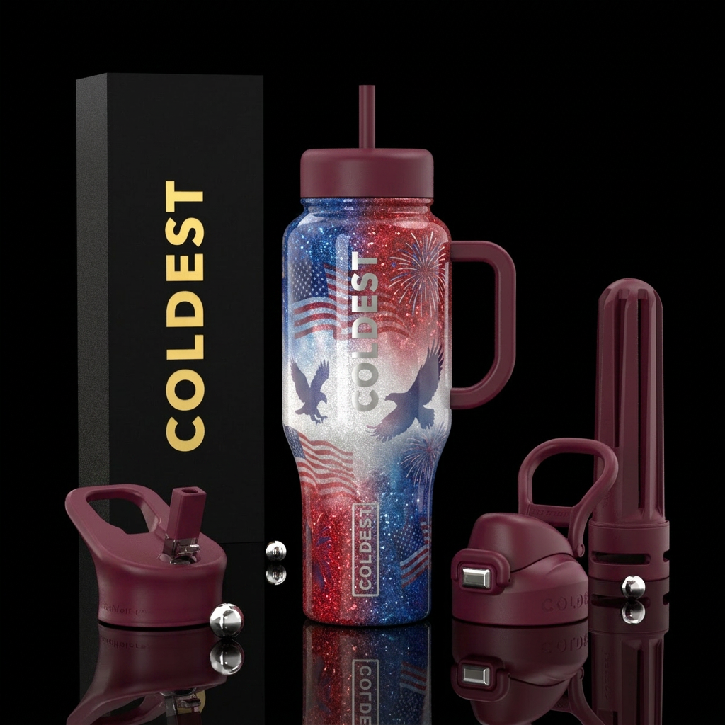 uxurious patriotic red, white and blue colors, spa... water bottle design