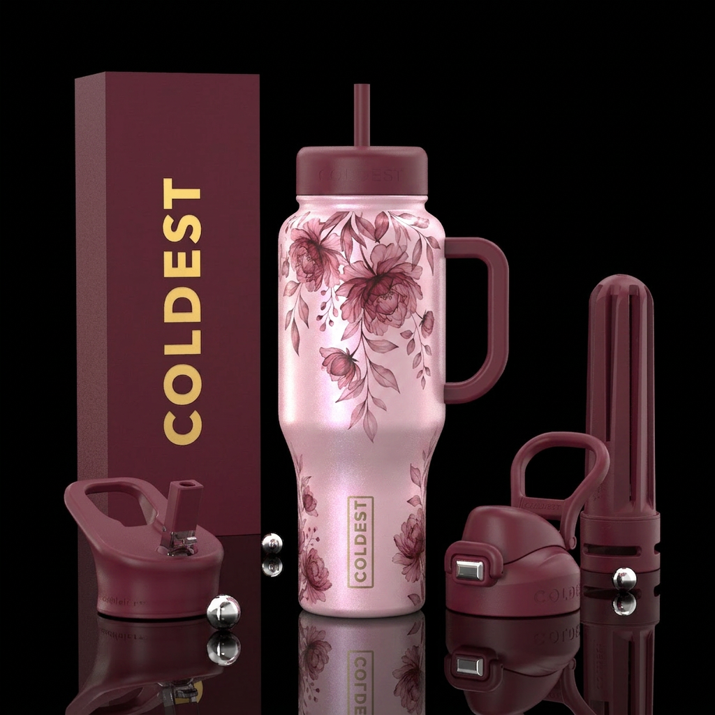 Opalescent pale pink tumbler with delicate translu... water bottle design