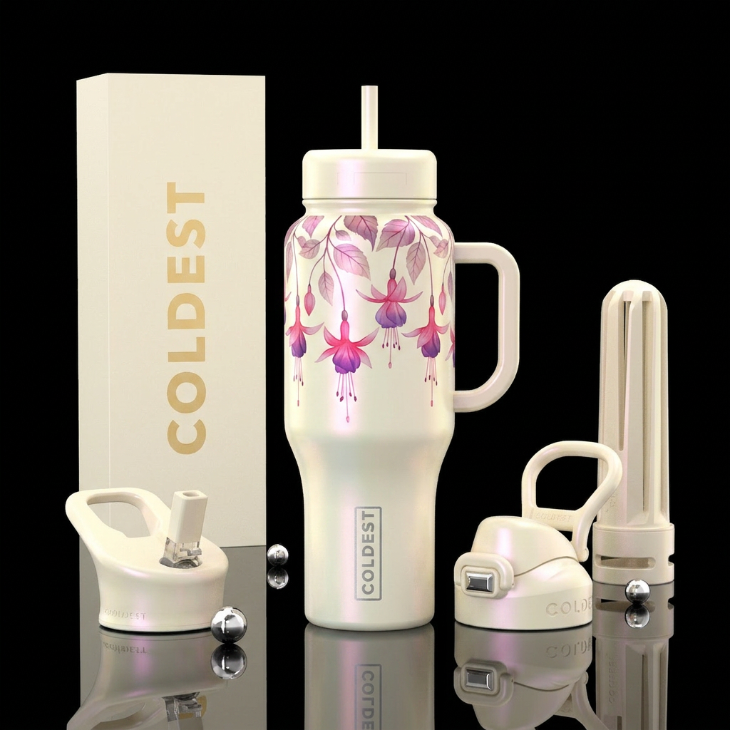 Opalescent cream tumbler with delicate translucent... water bottle design