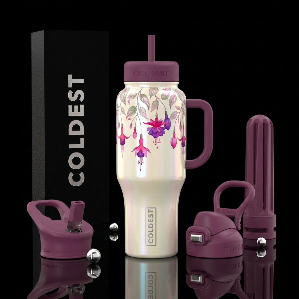 Opalescent cream tumbler with delicate translucent... water bottle design