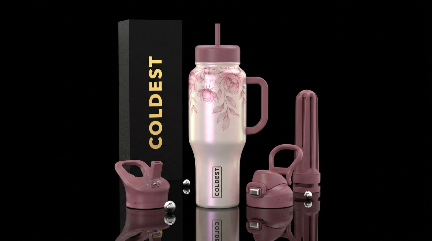 Opalescent pale burgundy tumbler with delicate tra... water bottle design