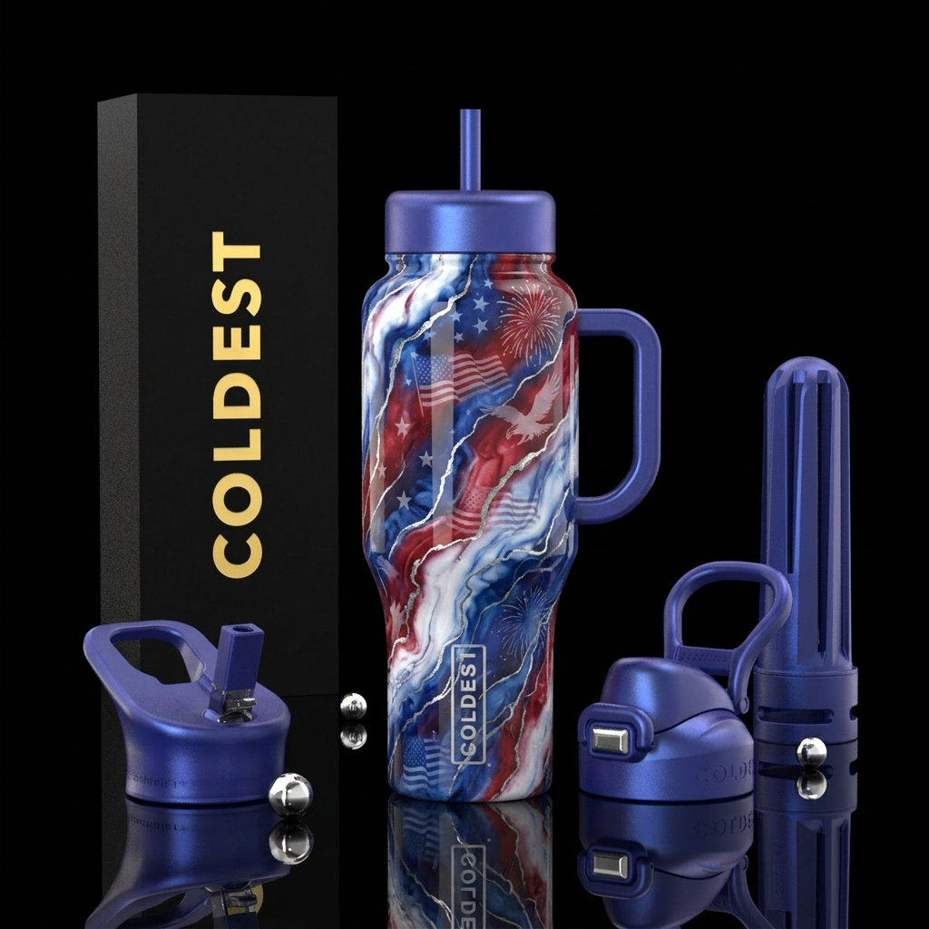 luxurious patriotic opalescent red, white and blue... water bottle design
