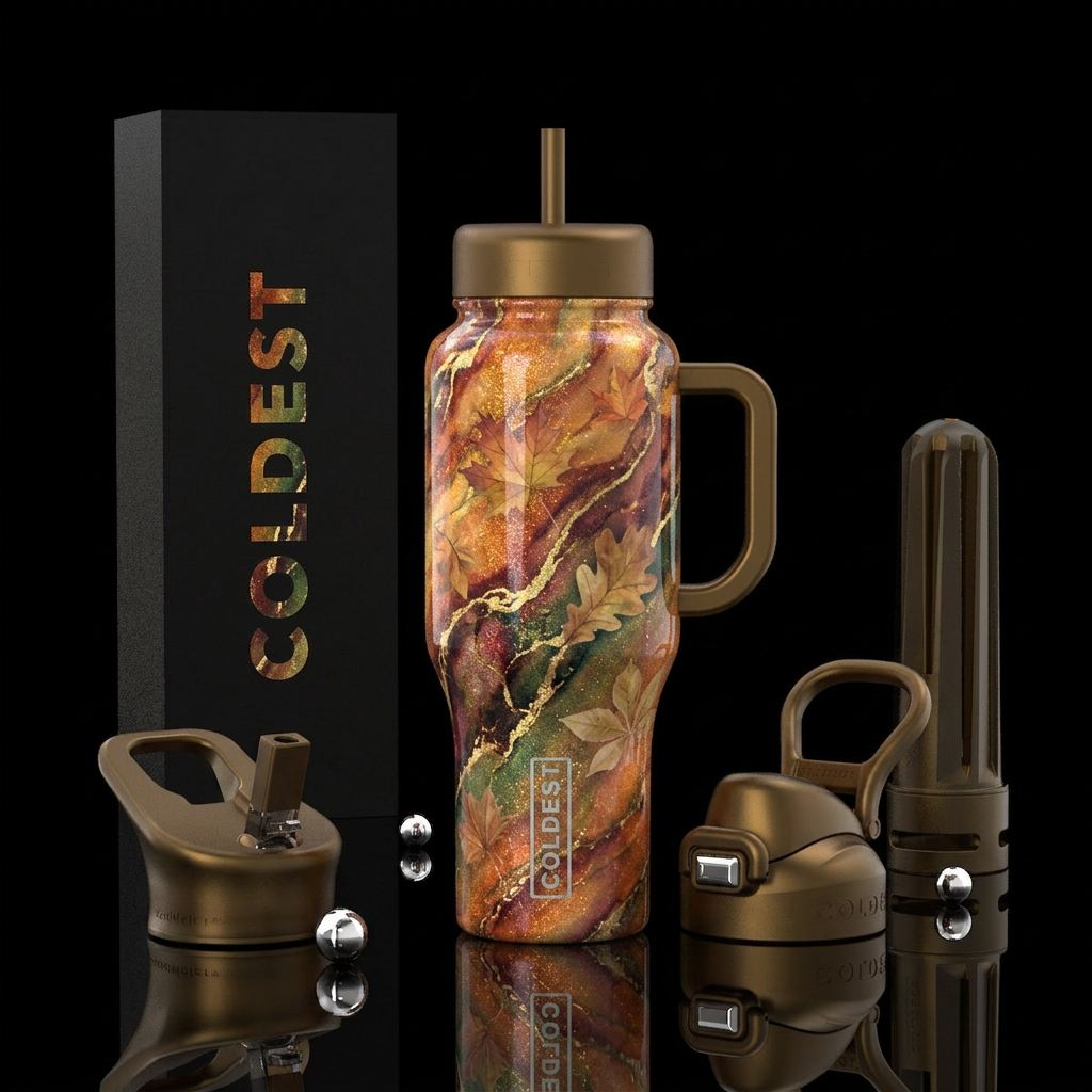 luxurious, sparkly, vibrant opalescent marble effe... water bottle design
