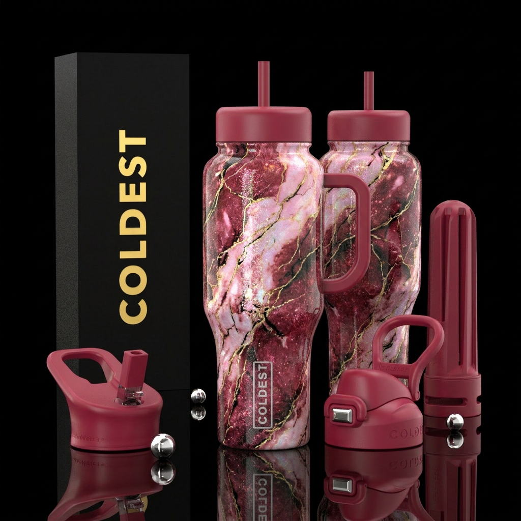 luxurious, sparkly, vibrant opalescent marble effe... water bottle design
