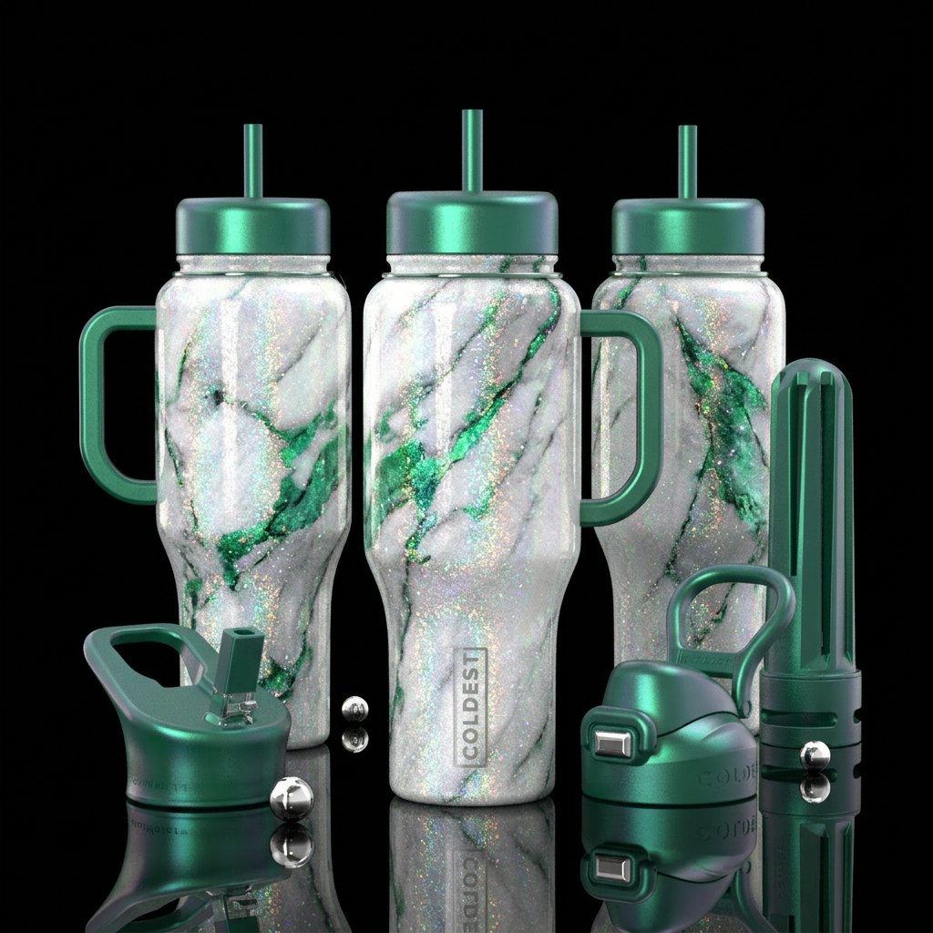 luxurious, sparkly, vibrant, opalescent marble eff... water bottle design
