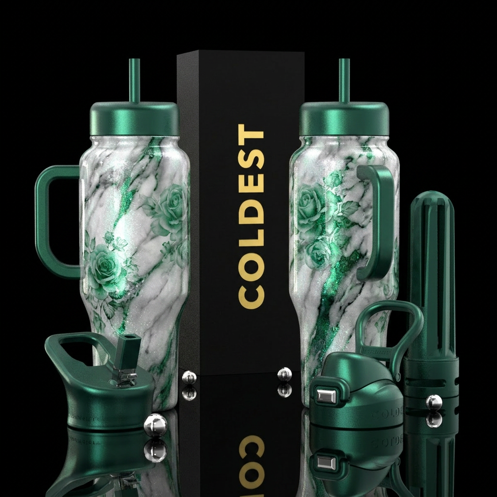 luxurious, sparkly, vibrant, opalescent marble eff... water bottle design
