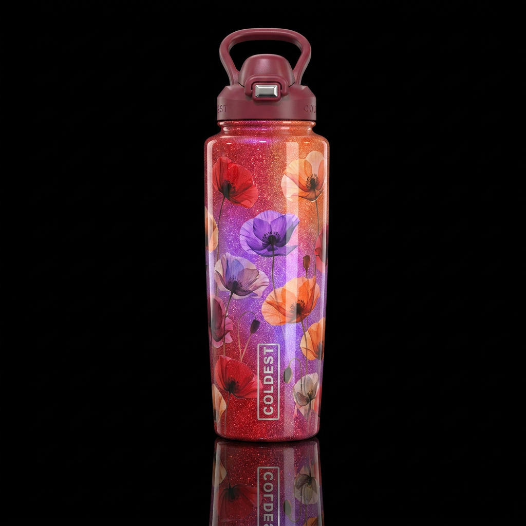 luxurious, sparkly, vibrant opalescent red purple ... water bottle design