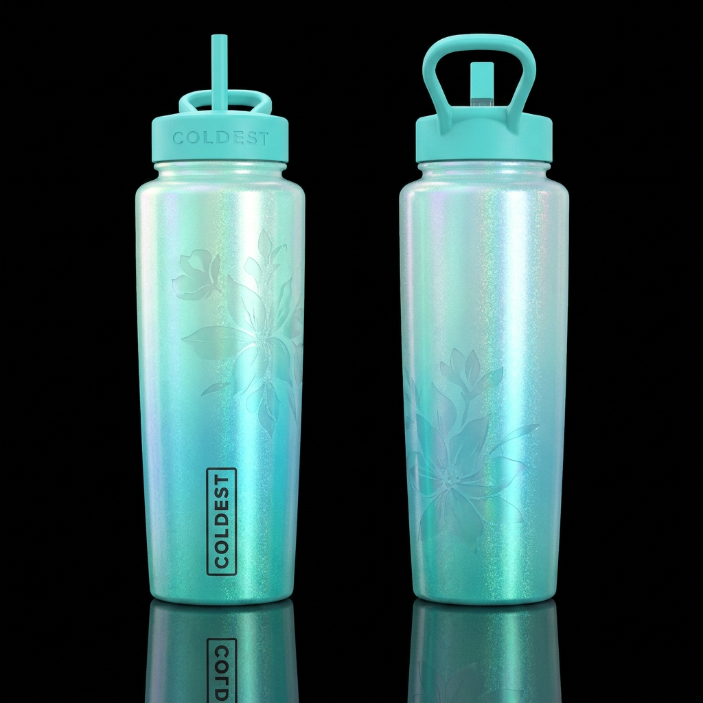 seafoam, aquamarine, turquoise, jade, sparkly, opa... water bottle design