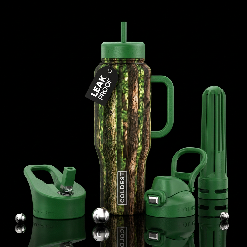 Multiple tree trunks in forest water bottle design