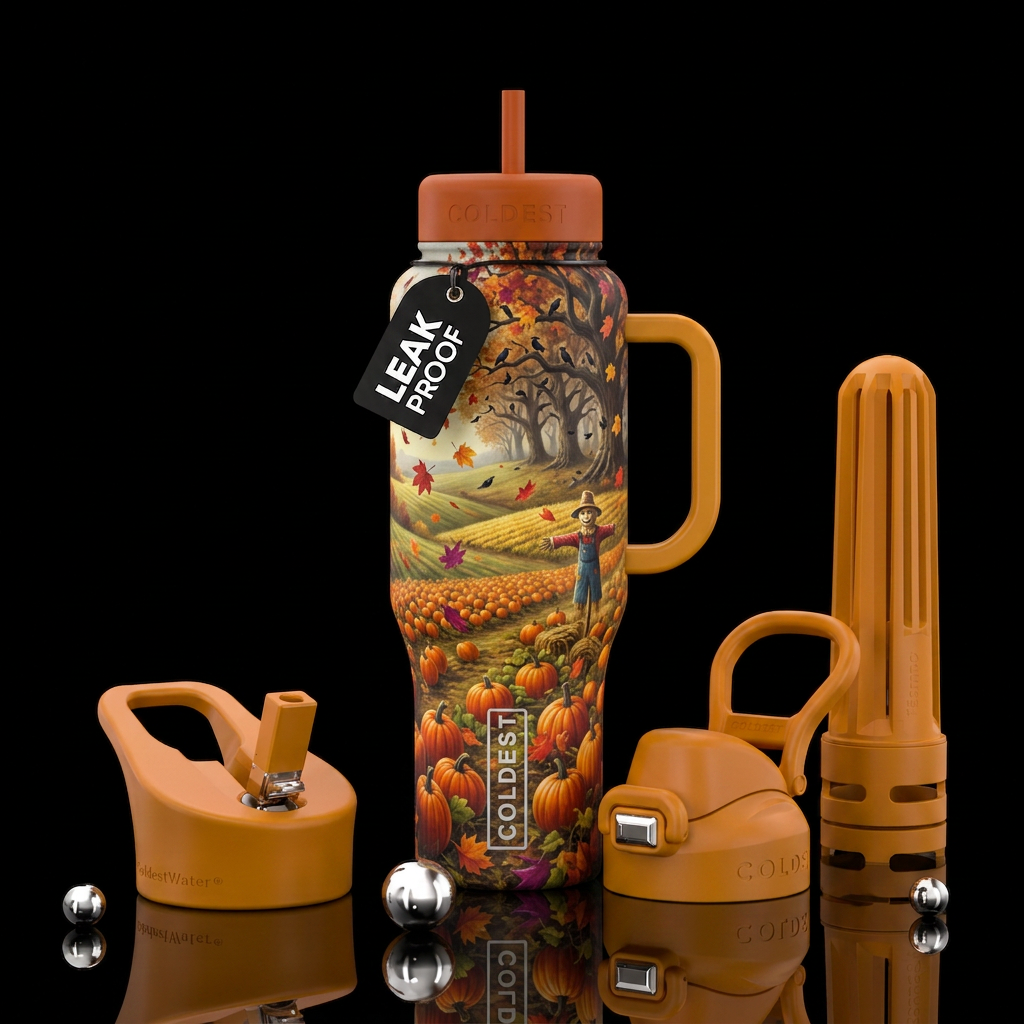 Fall, countryside, leaves falling, crows in a tree... water bottle design
