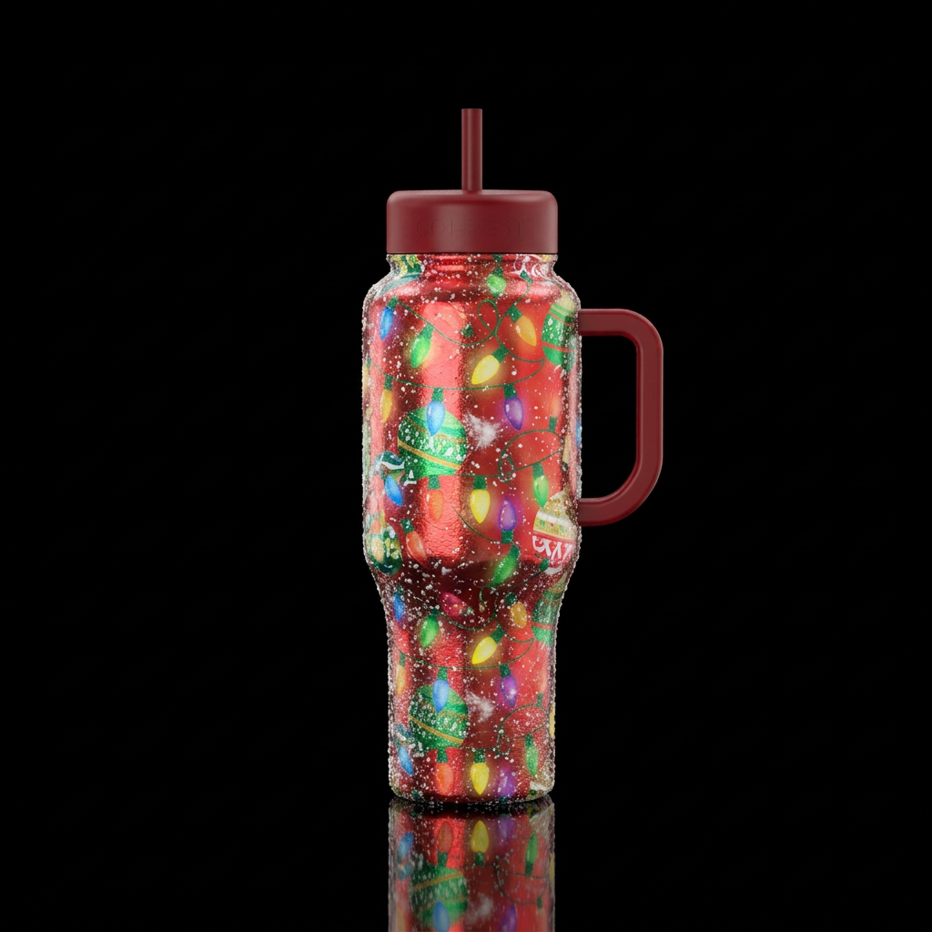 Christmas lights, Bottle covered in shiny wrapping... water bottle design
