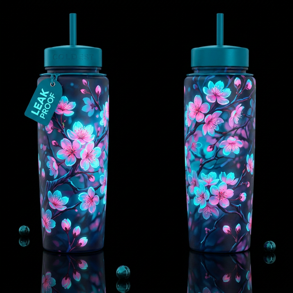 Glowie Aqua Blossoms water bottle design