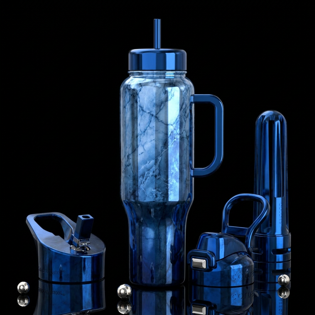 Metallic Blue Marble water bottle design