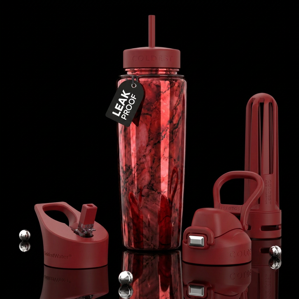 Metallic Red Marble water bottle design