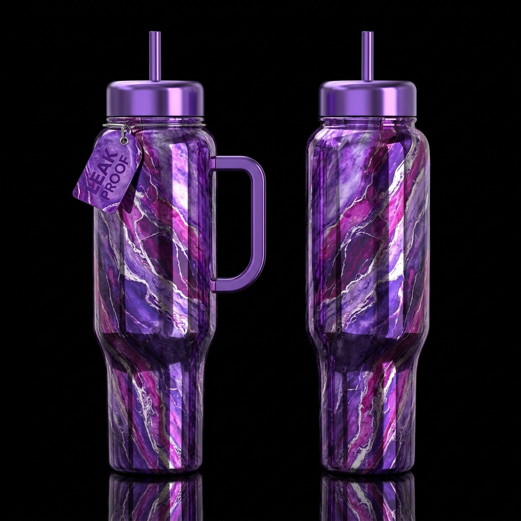 Metallic Purple Marble water bottle design