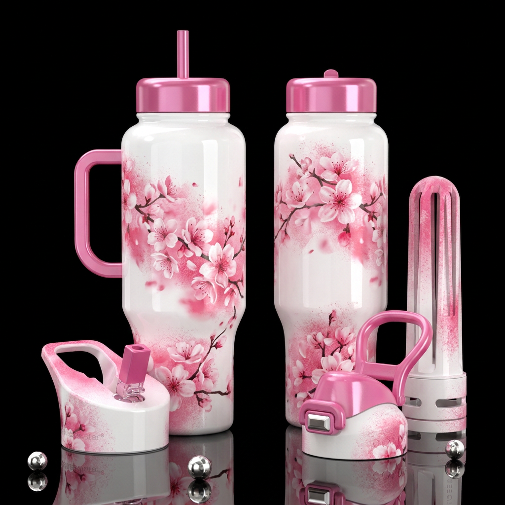 Sprayed Pink Blossoms water bottle design