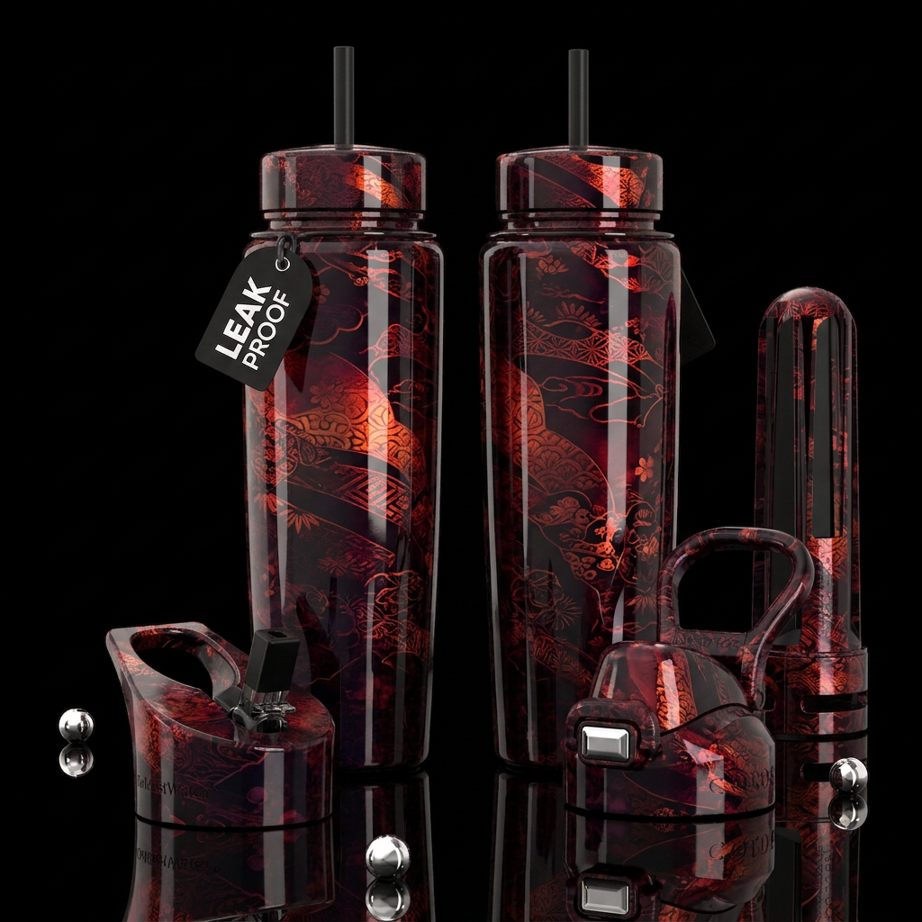 Japanese Abstract Red water bottle design