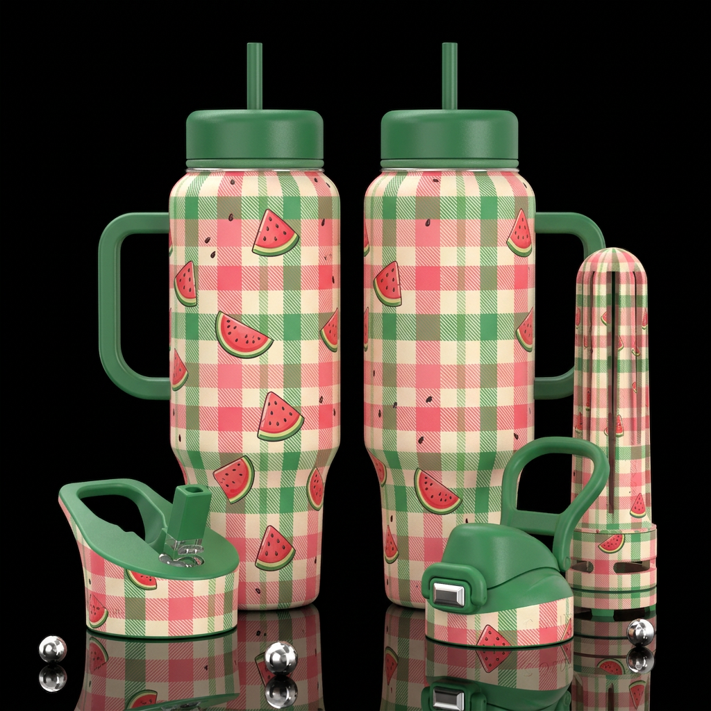 Watermelon Plaid water bottle design