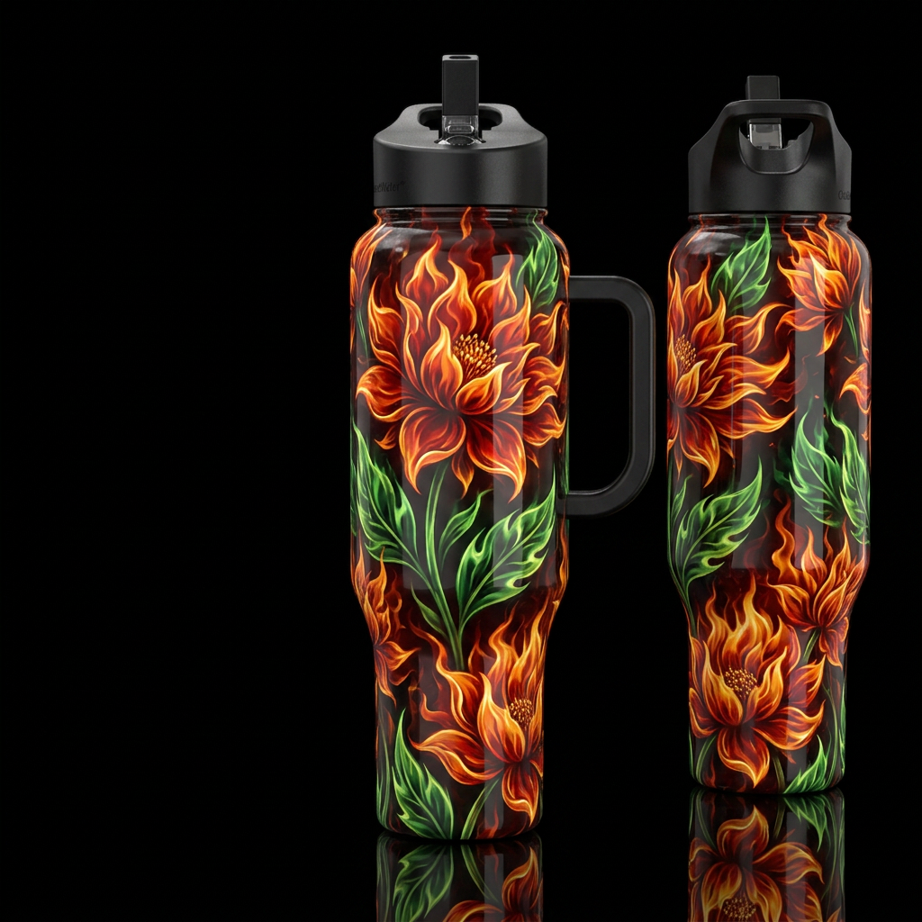 Blossoms of Flames water bottle design