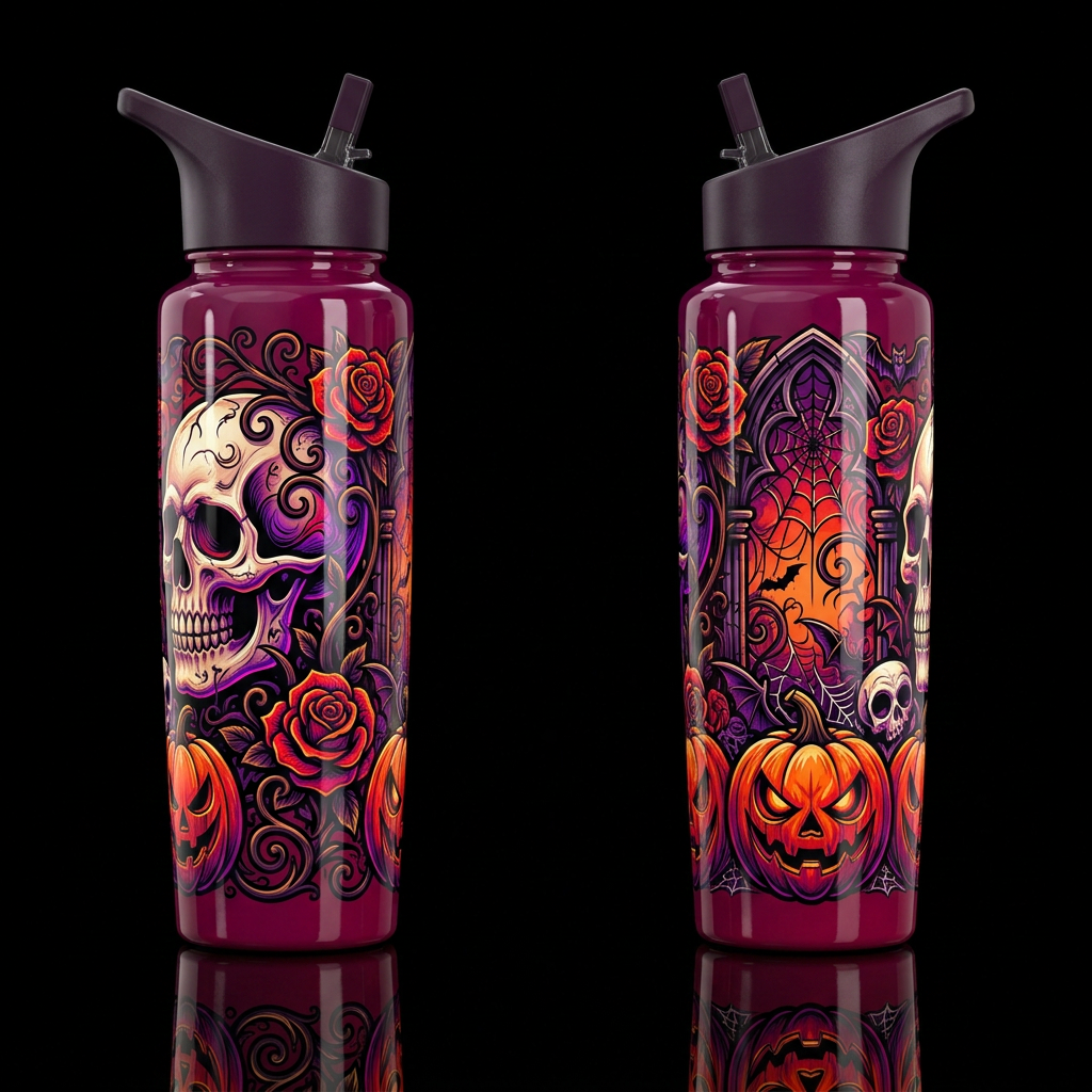 please show both the front and back of the bottle,... water bottle design