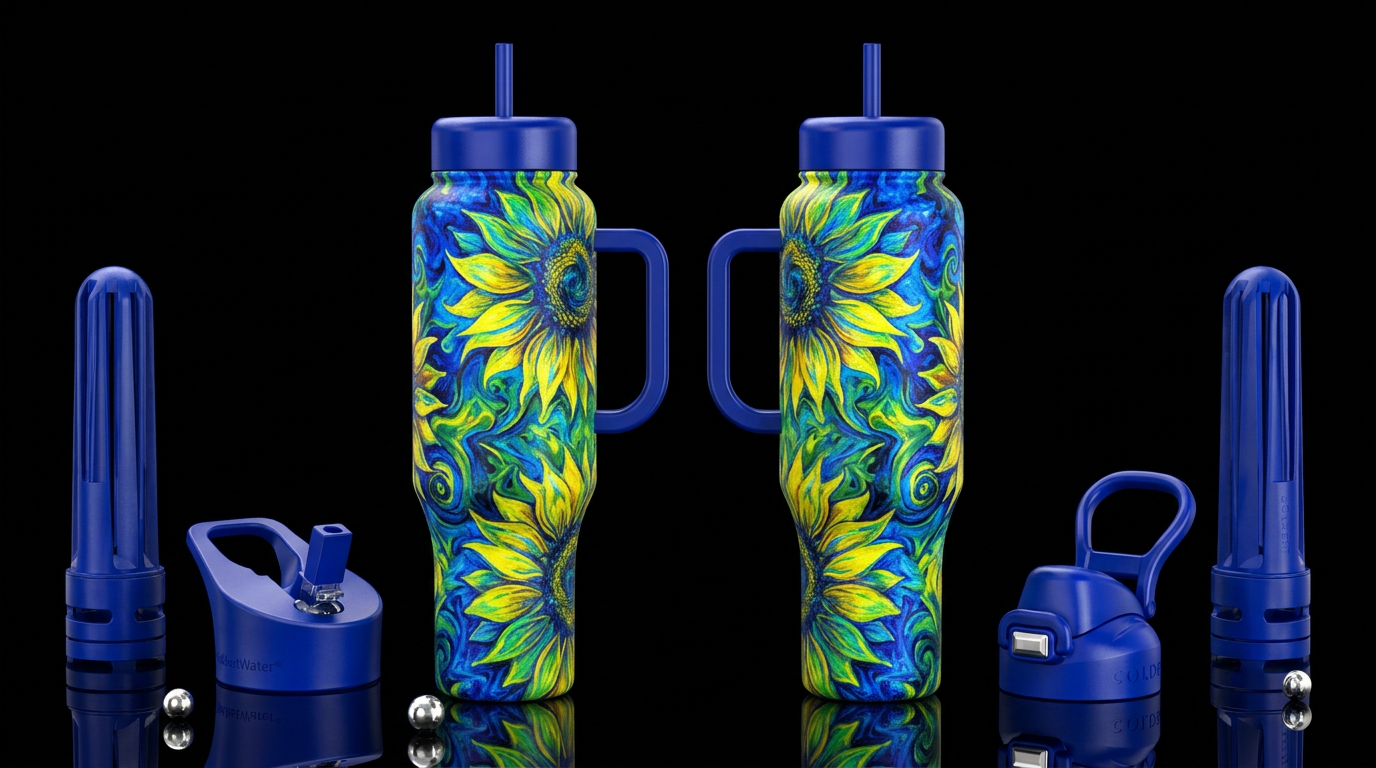 please show both the front and back of the bottle,... water bottle design
