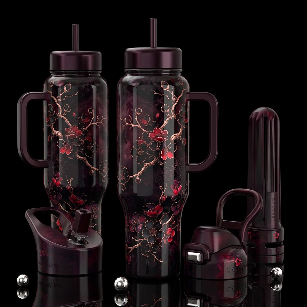 Dark Beauty Blossoms water bottle design