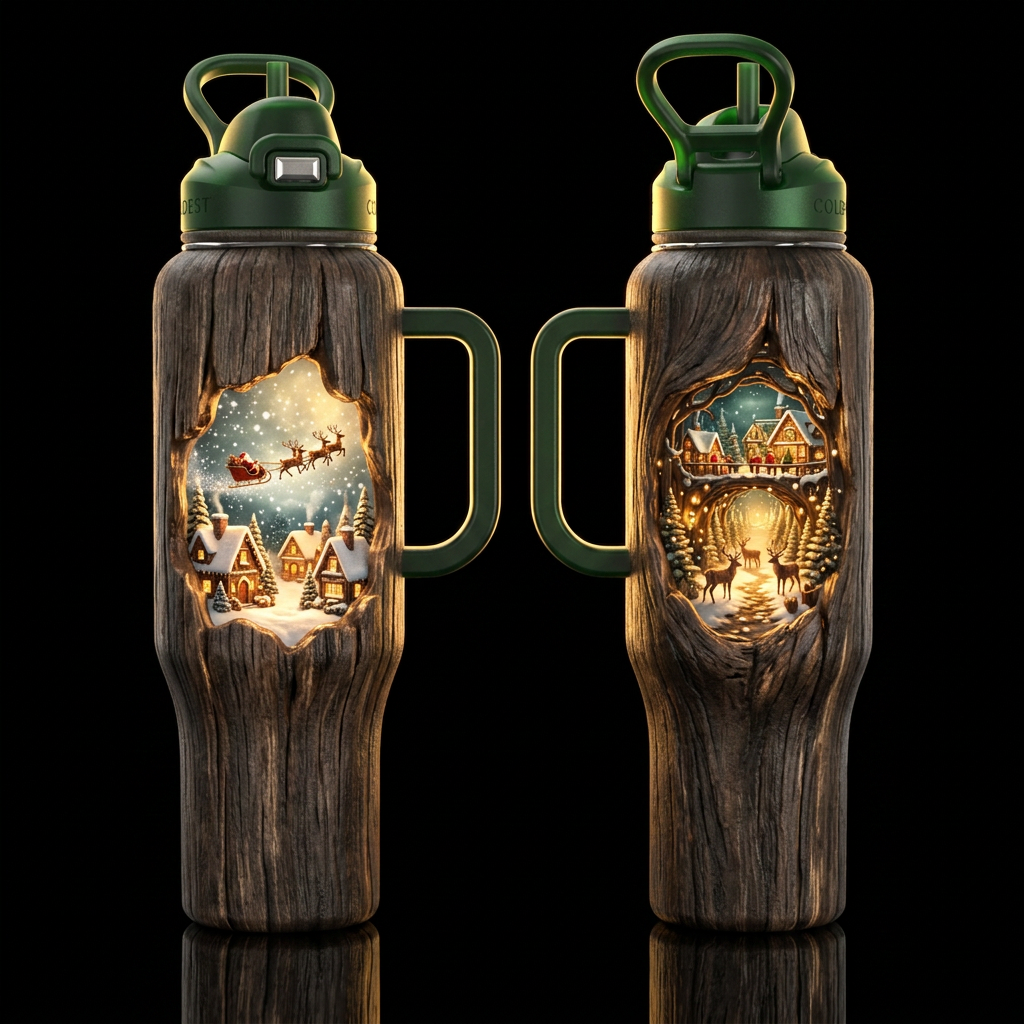 Santa's Christmas Village water bottle design