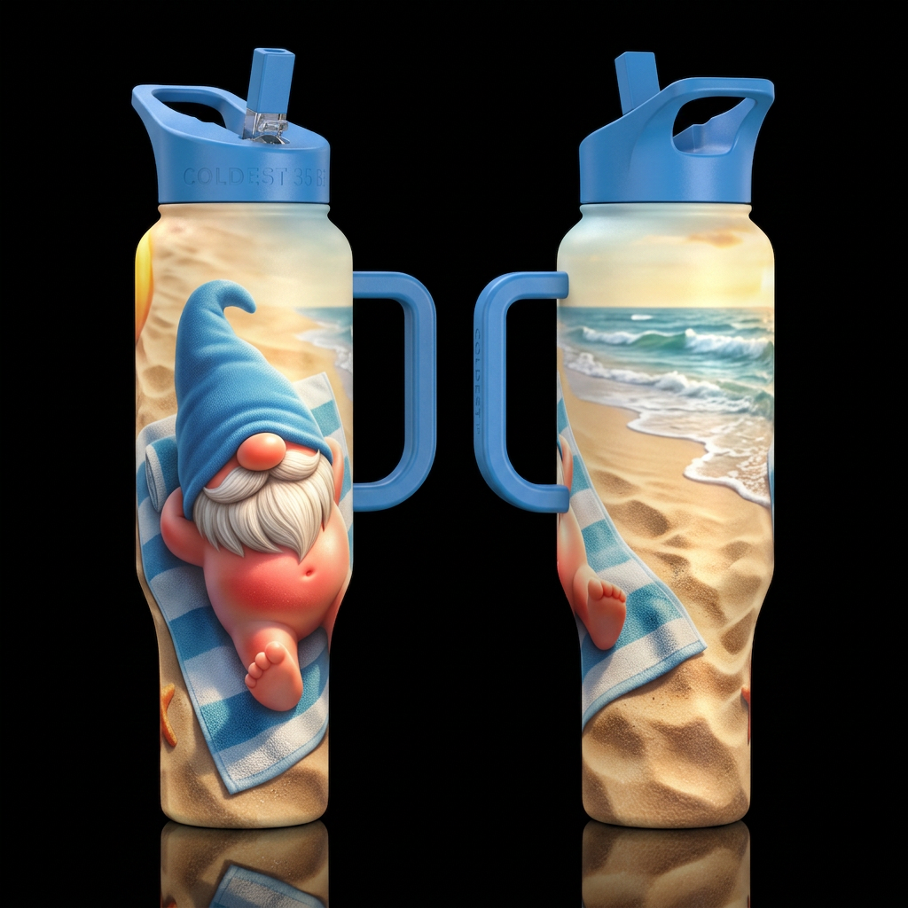 The Full Monty Gnome water bottle design