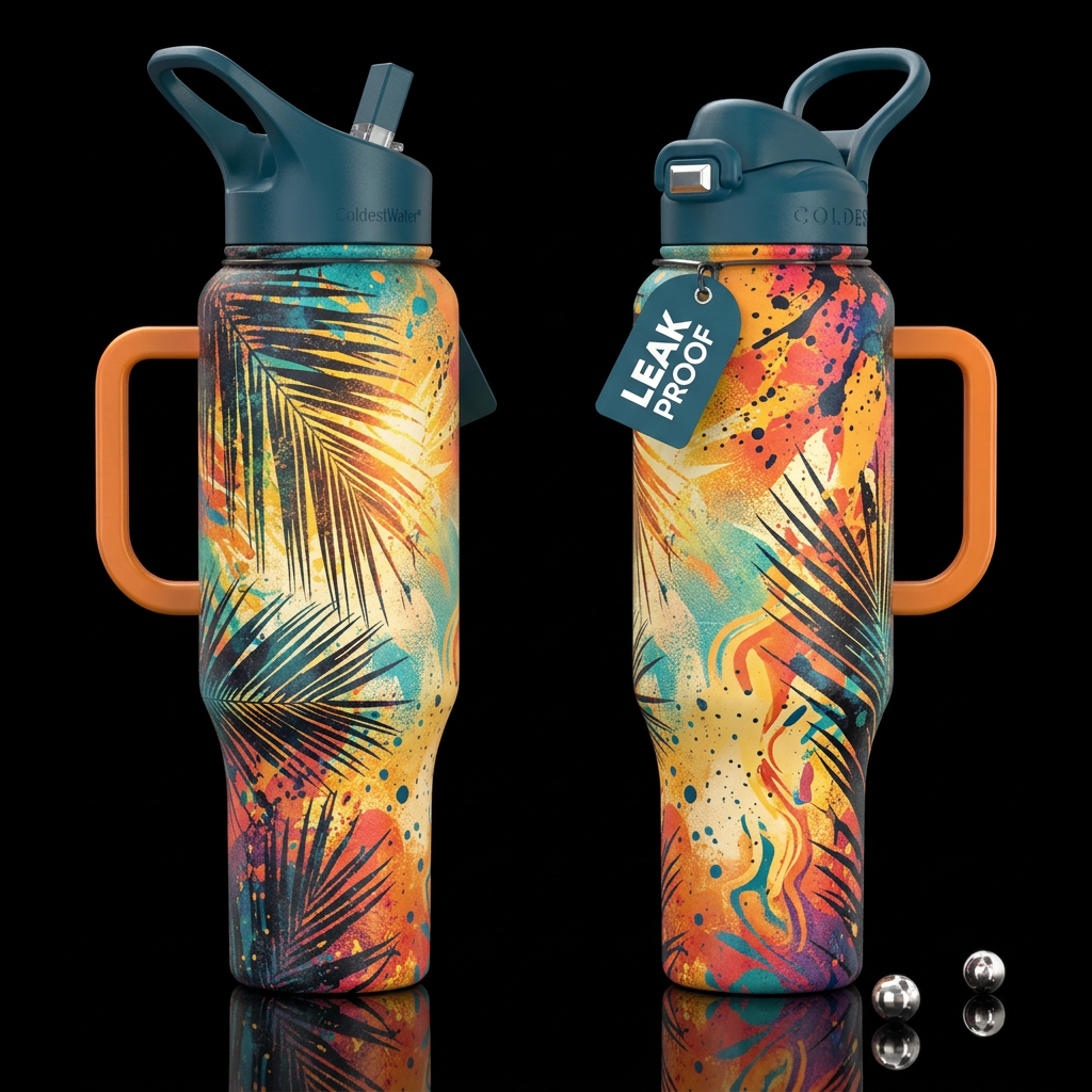 please show both the front and back of the bottle,... water bottle design