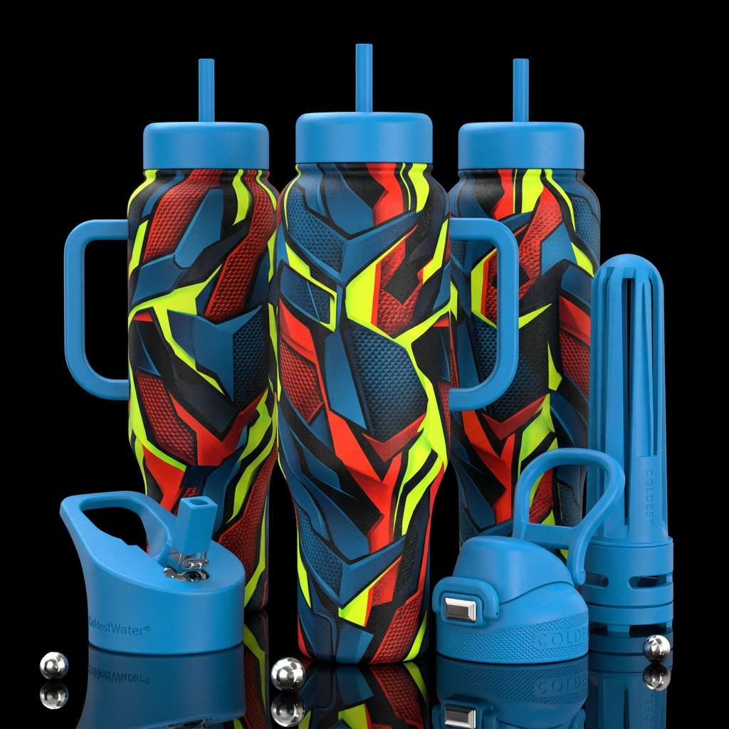 please show both the front and back of the bottle,... water bottle design