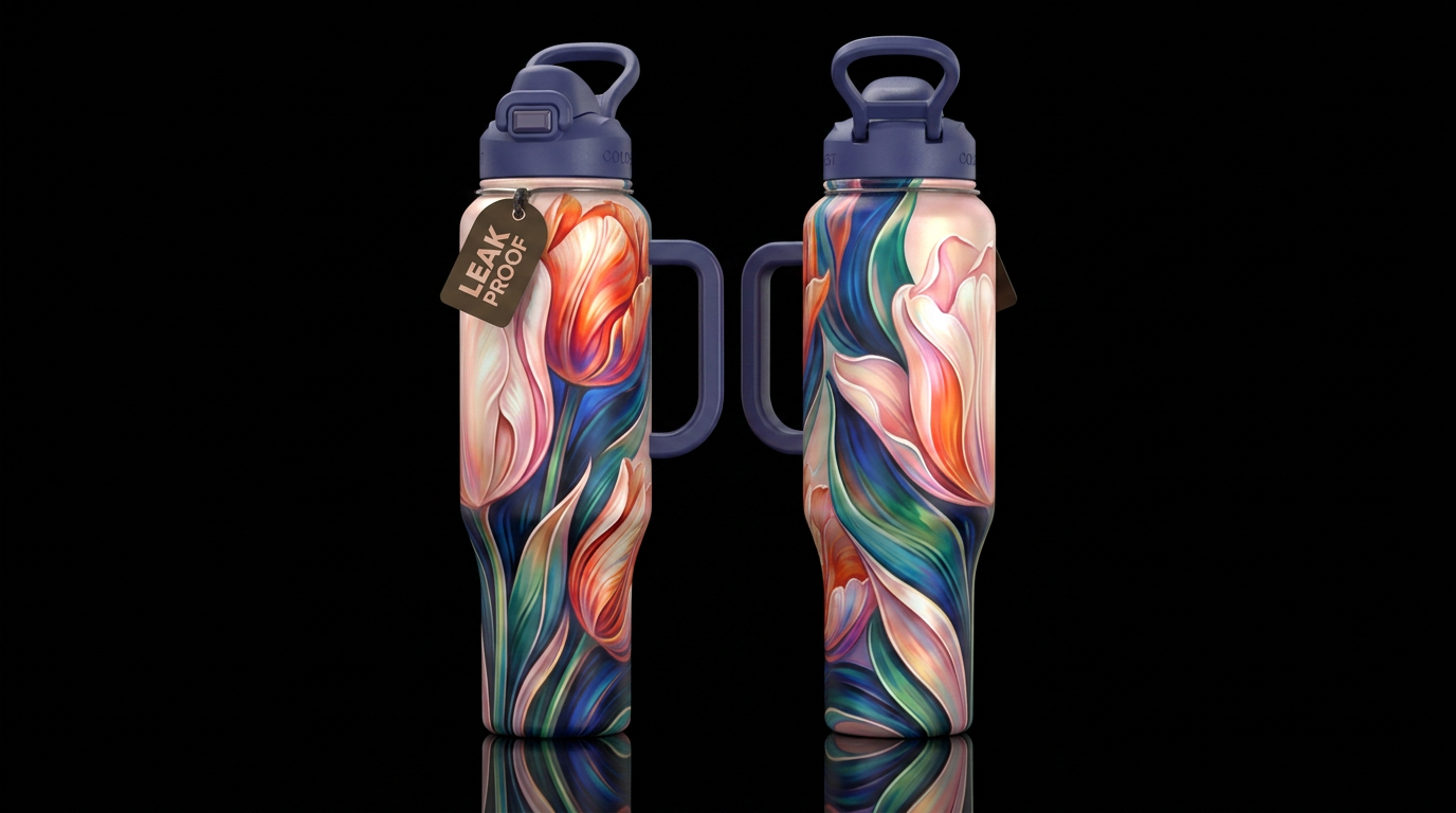 please show both the front and back of the bottle,... water bottle design