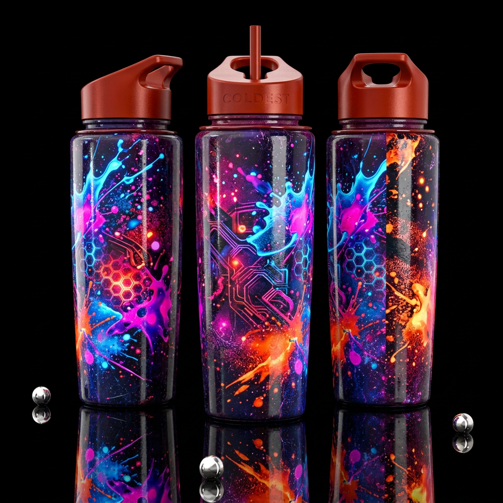 please show both the front and back of the bottle,... water bottle design