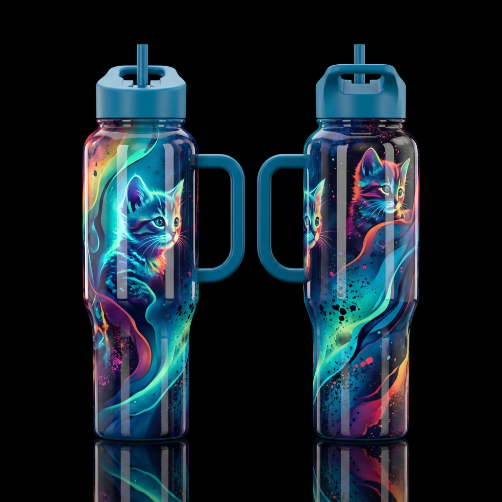 Curiosity of the Kitten water bottle design
