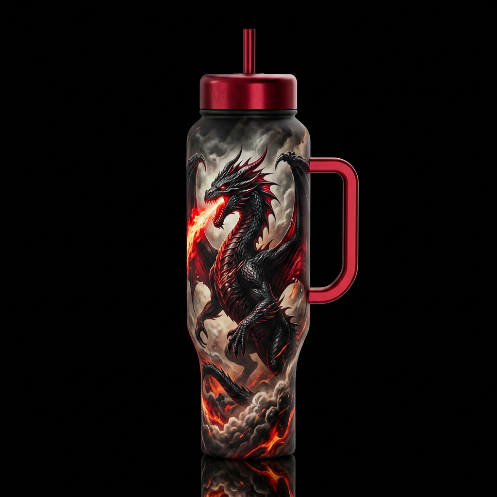 Crimson Fire Dragon water bottle design