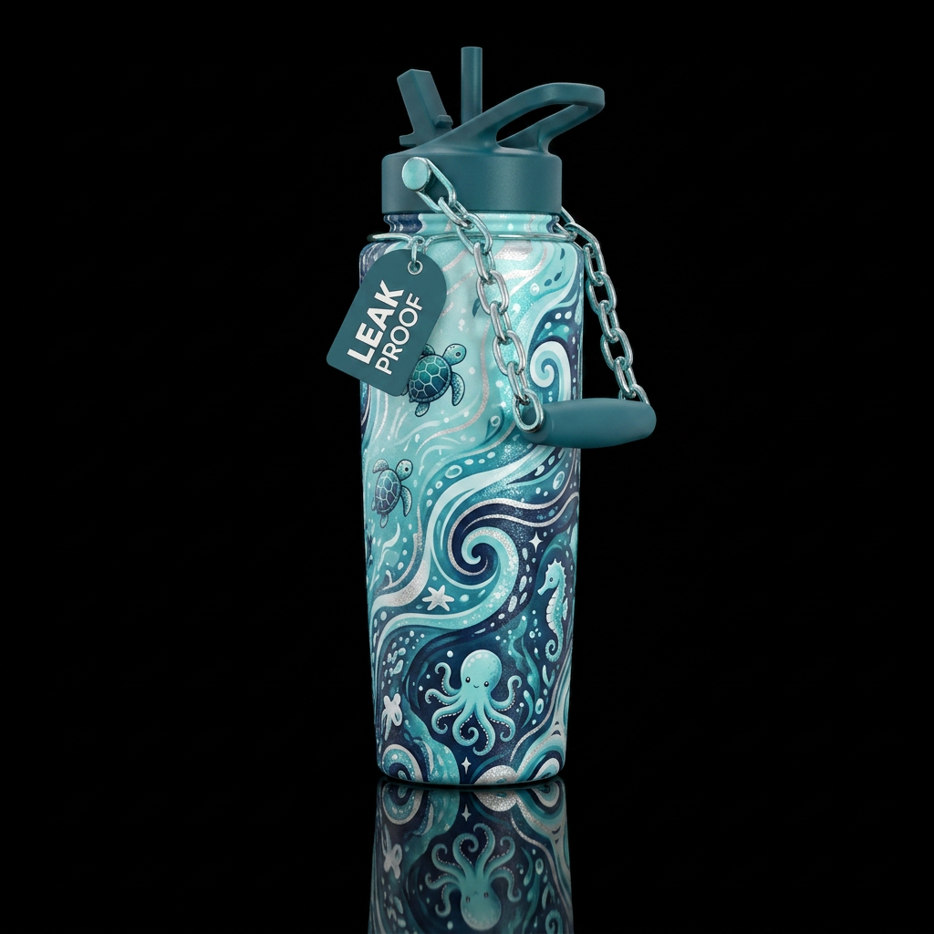 16K resolution, hyper-realistic, ultra-detailed te... water bottle design