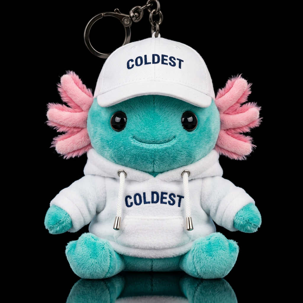cute teal axolotl wearing a white Coldest hat and ... water bottle design