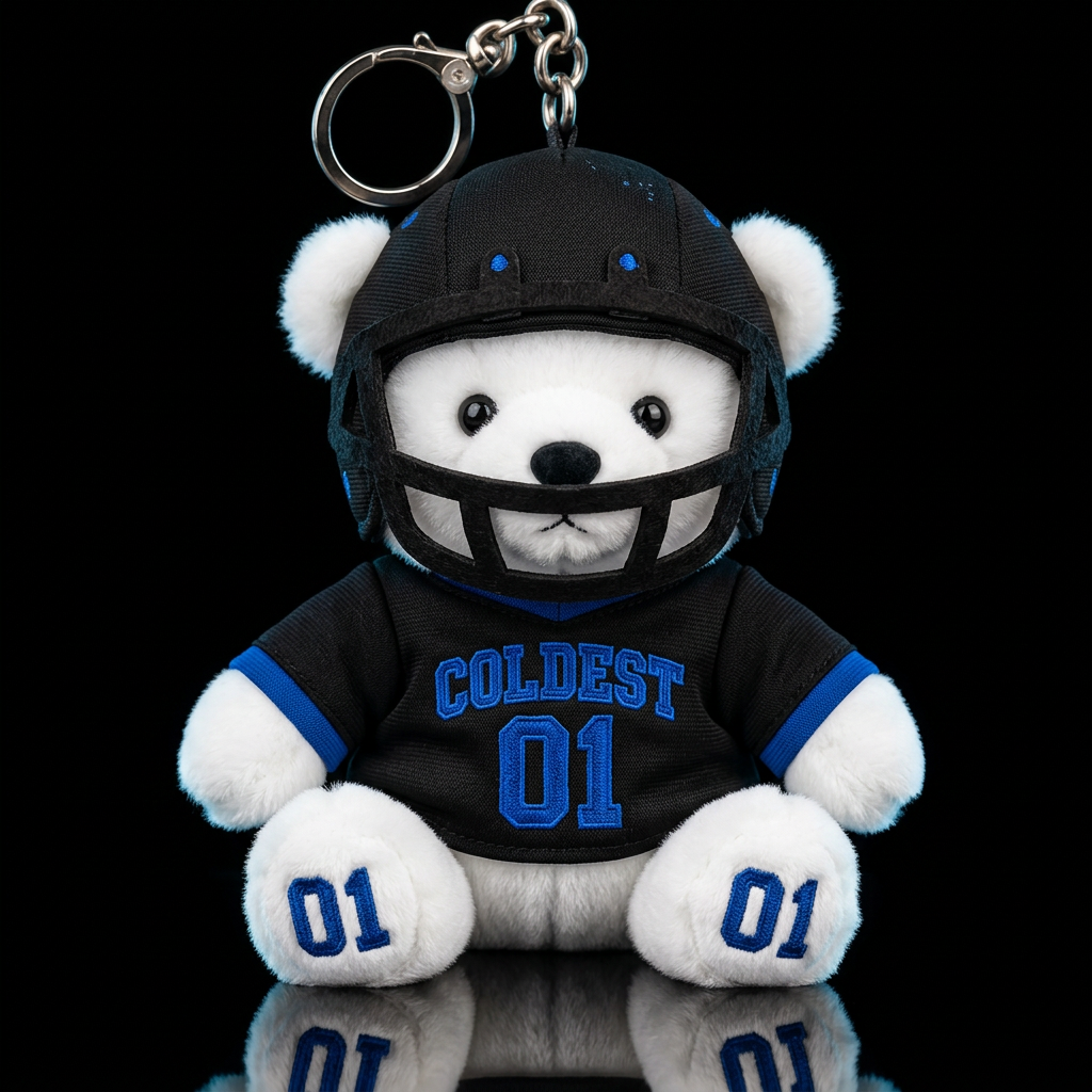 a cute polar bear football player wearing a black ... water bottle design