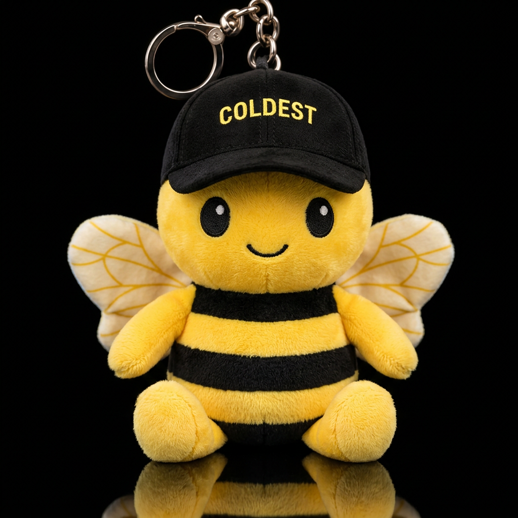 Bumblebee wearing a black Coldest hat with yellow ... water bottle design