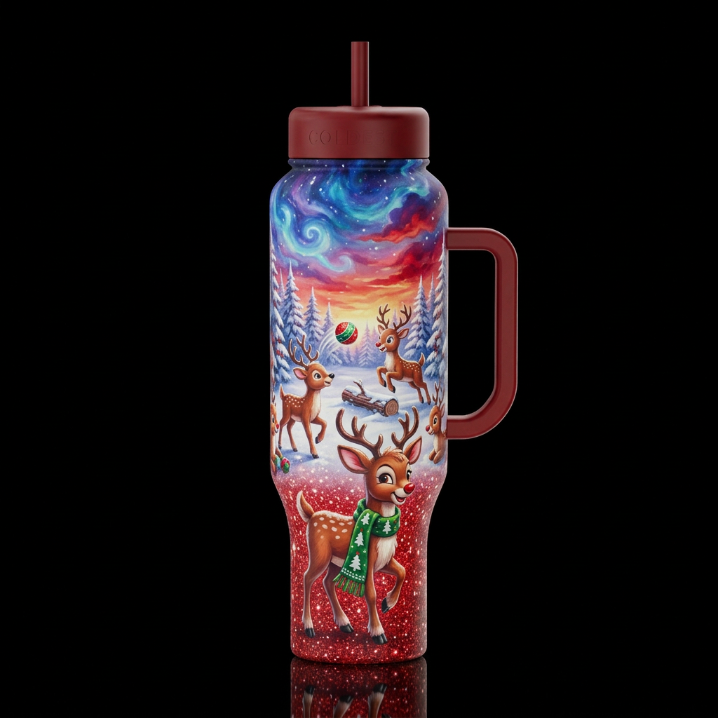Rudolph Games water bottle design