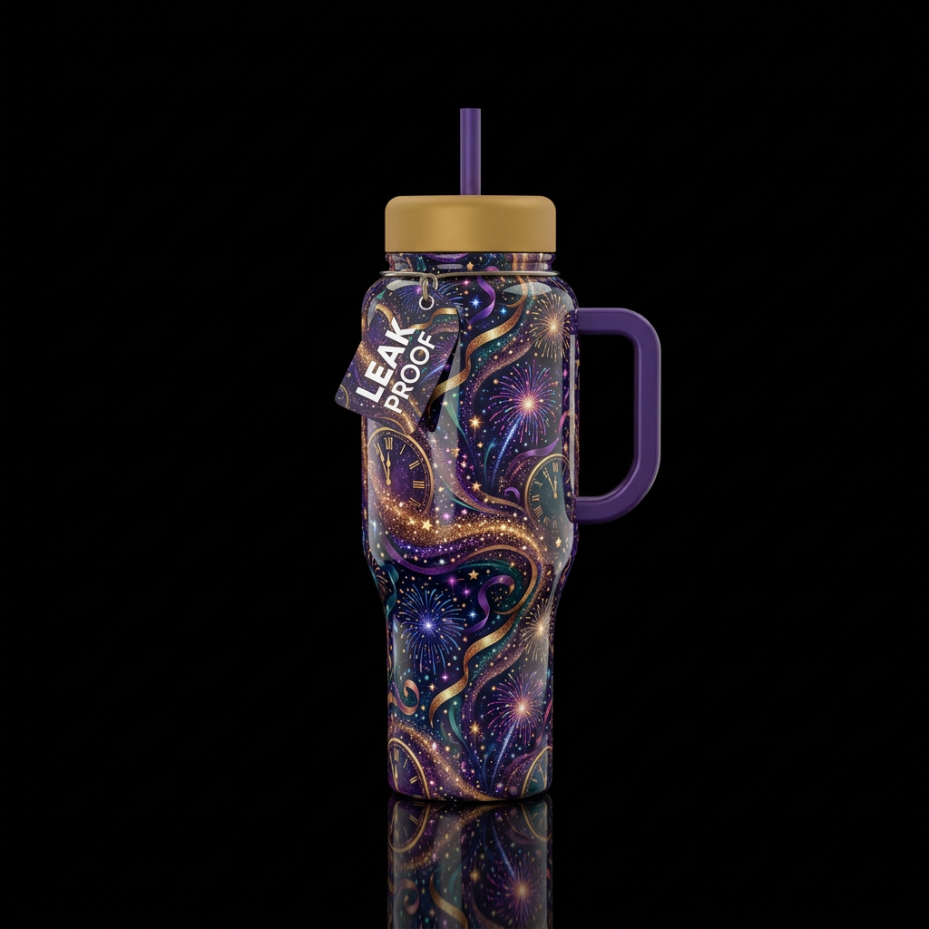 Happy New Year water bottle design