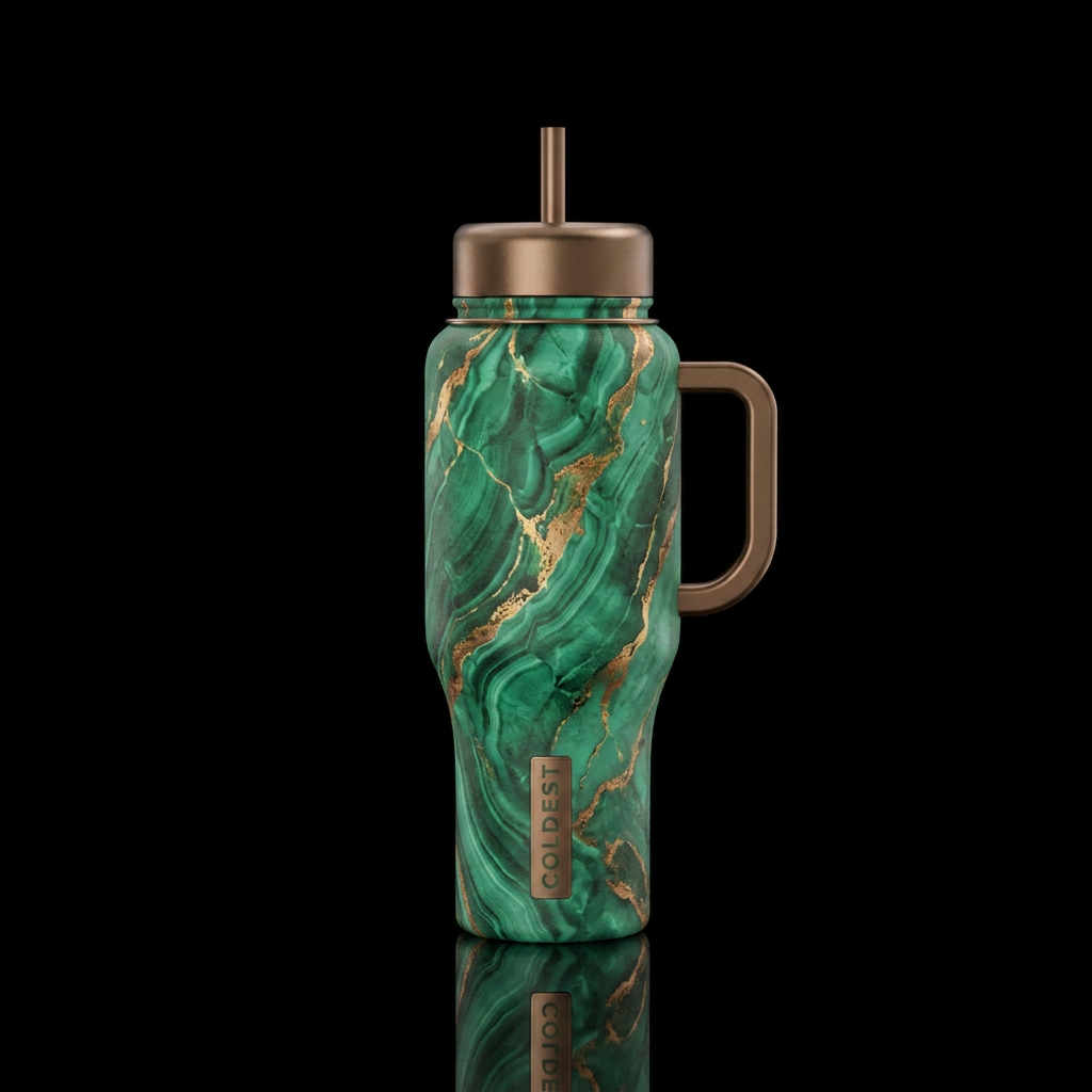 Give me a green marble design with gold and bronze... water bottle design