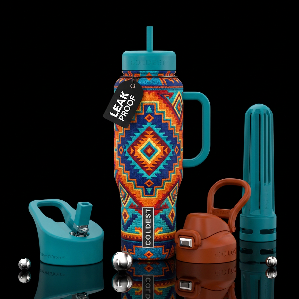 Native American afghan design with bright vibrant ... water bottle design