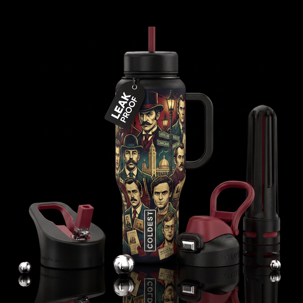 Famous serial killers water bottle design