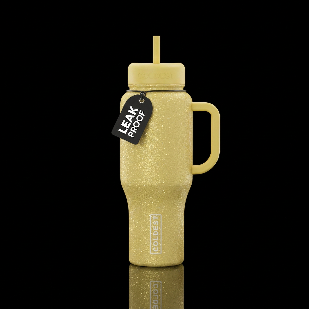 Fine glitter butter yellow water bottle design
