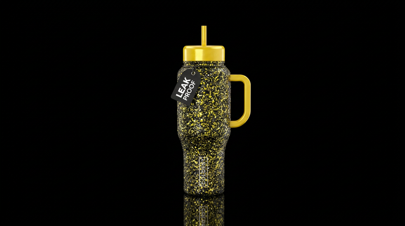 Black and yellow glittery water bottle design