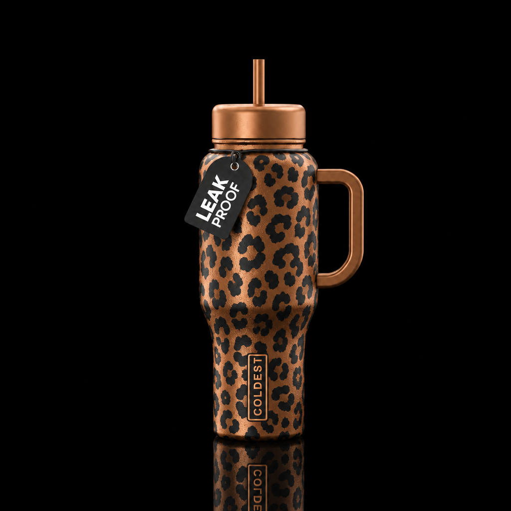 Copper leopard spots water bottle design