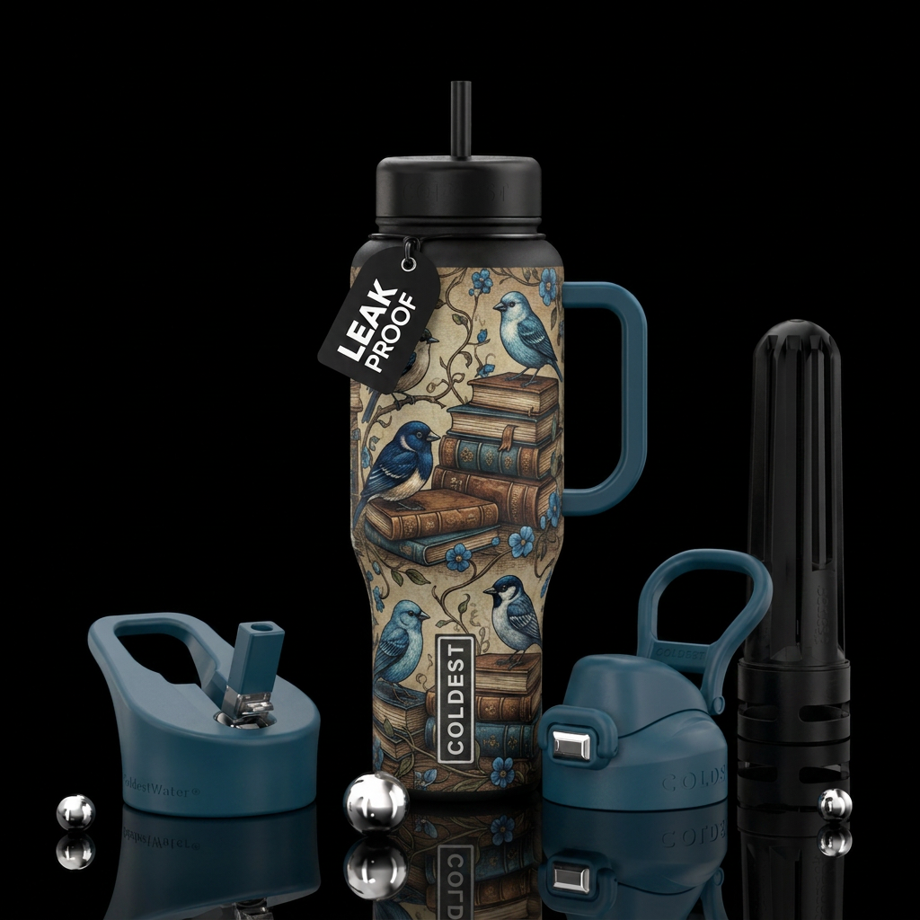 Bookworm blues water bottle design