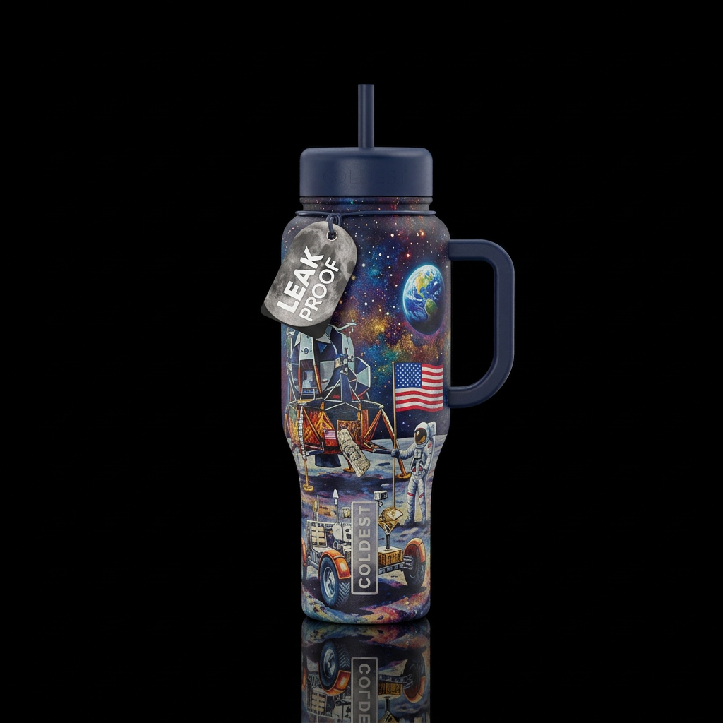 Moon landing water bottle design