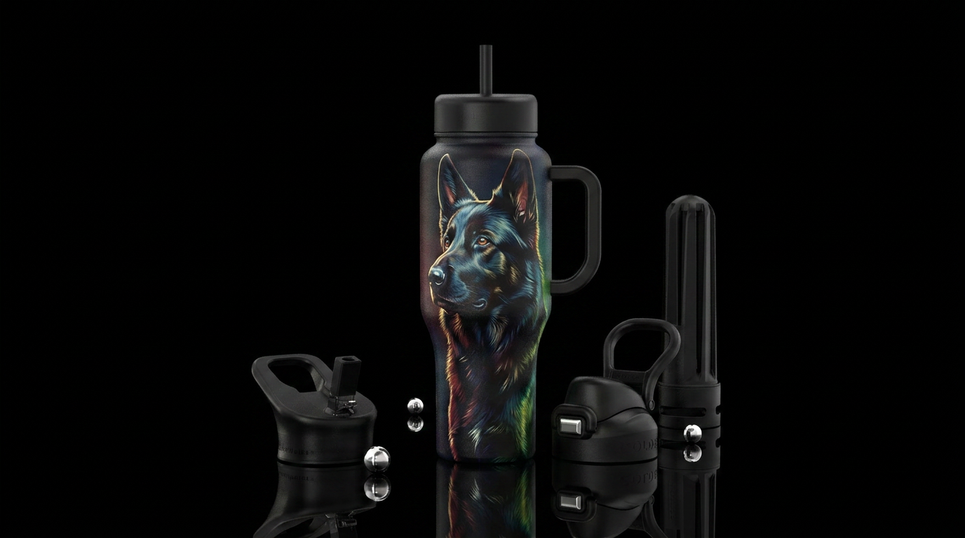Black German Shepherd Dog dignified beauty water bottle design